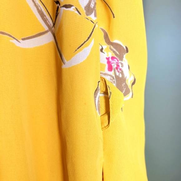 Vintage Mustard Yellow Floral Sheer Midi Dress Small Medium - Picture 7 of 12